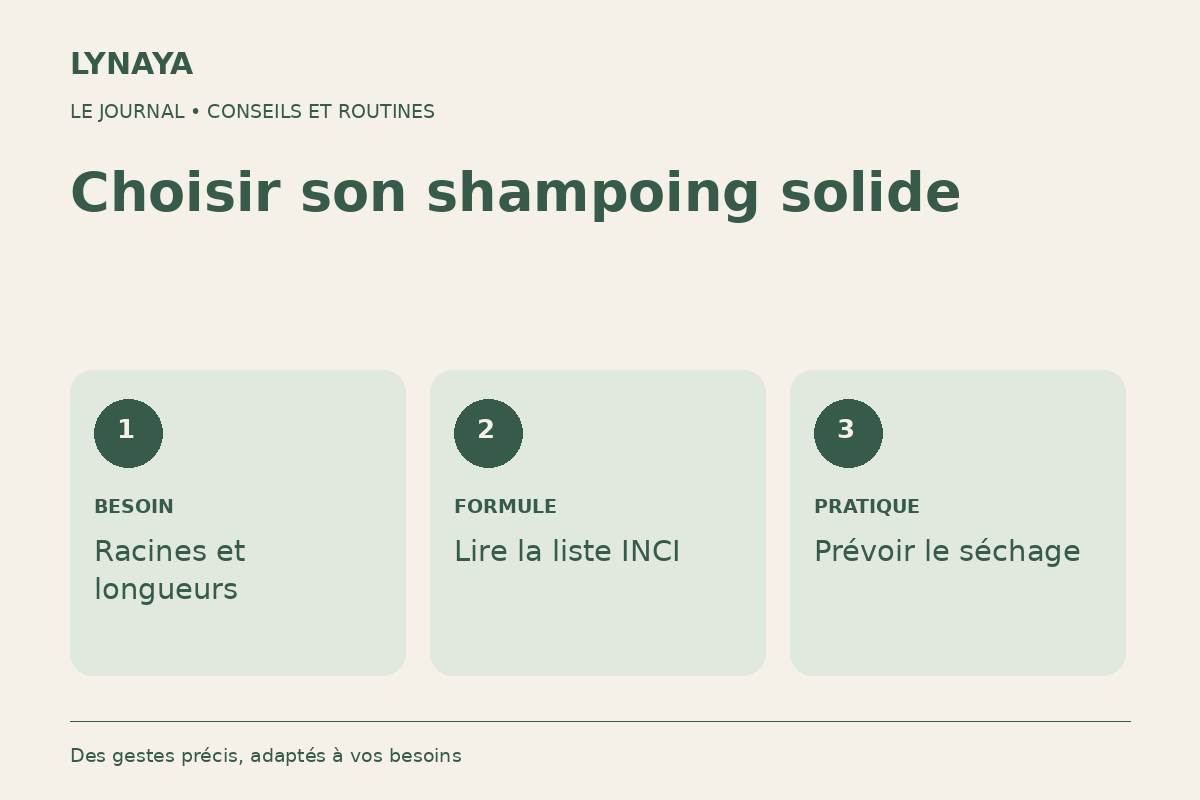 LYNAYA : choisir son shampoing solide selon le besoin, la formule et le séchage.